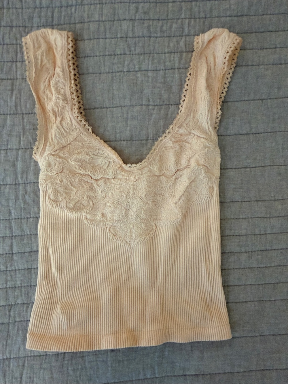 Free People Lace-Trim Ribbed Tank Top - Cream